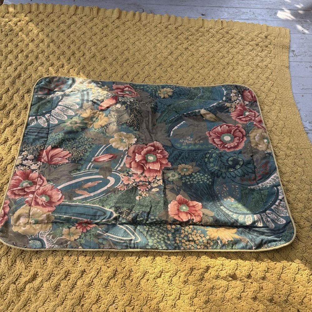 Vintage Croscill Pillow Sham Floral Gold Cord Trim 25" x 30" 90s Cottagecore